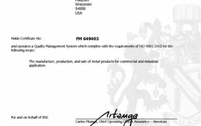 Schaffer Earns ISO 9001:2015 Quality Management Certification